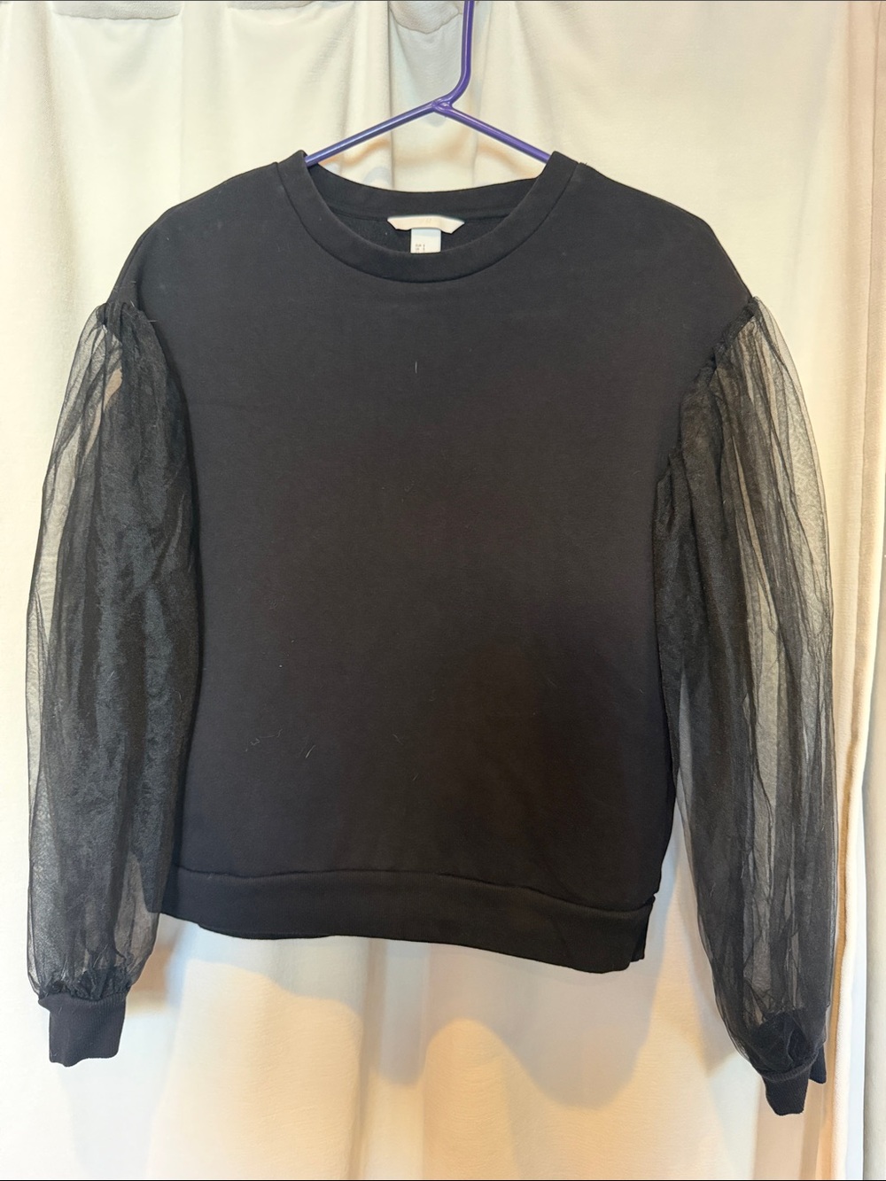 H&M Black Sweatshirt with Sheer Mesh Sleeves